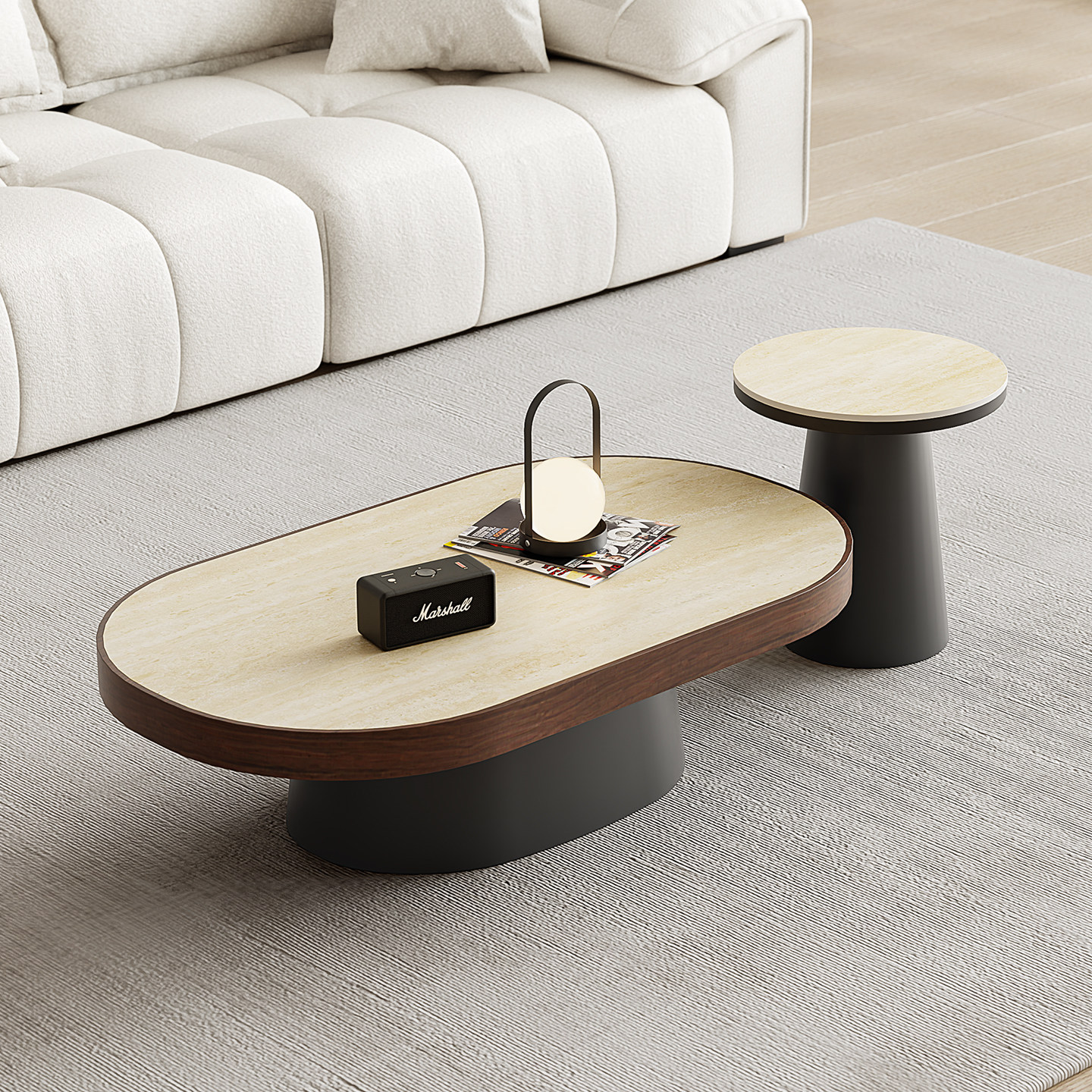 中古风茶几客厅家用2026新款轻奢高级感小户型椭圆形洞石岩板茶几,住宅家具,茶几,淘宝优惠券,粉丝福利购,淘宝优惠卷