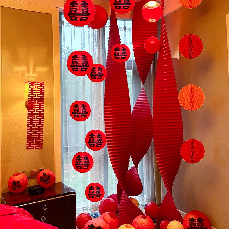 结婚新中式婚房布置套装晨袍背景墙蜂窝球立柱订婚礼客厅卧室装饰,节庆用品/礼品,婚房装扮用品,淘宝优惠券,粉丝福利购,淘宝优惠卷