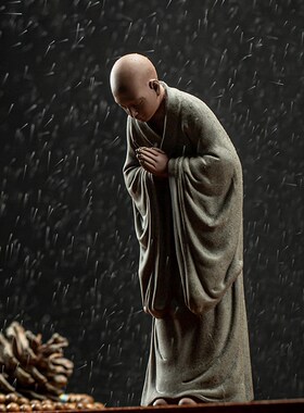 创意紫砂禅意小和尚桌面摆件书房客厅办公室陶瓷小沙弥装饰品