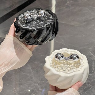 风客厅高级感灰缸奶油风 陶瓷家用烟灰缸带盖可爱创意高级感个性