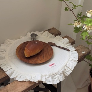 ins新款花边圆形餐垫可爱简约韩纱布艺杯垫隔热防烫垫拍摄道具垫