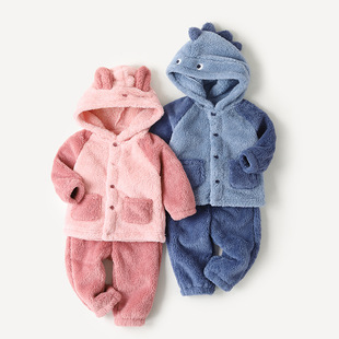 婴儿毛毛衣家居服男童女童睡衣秋季冬装新款卡通小童幼儿宝宝套装