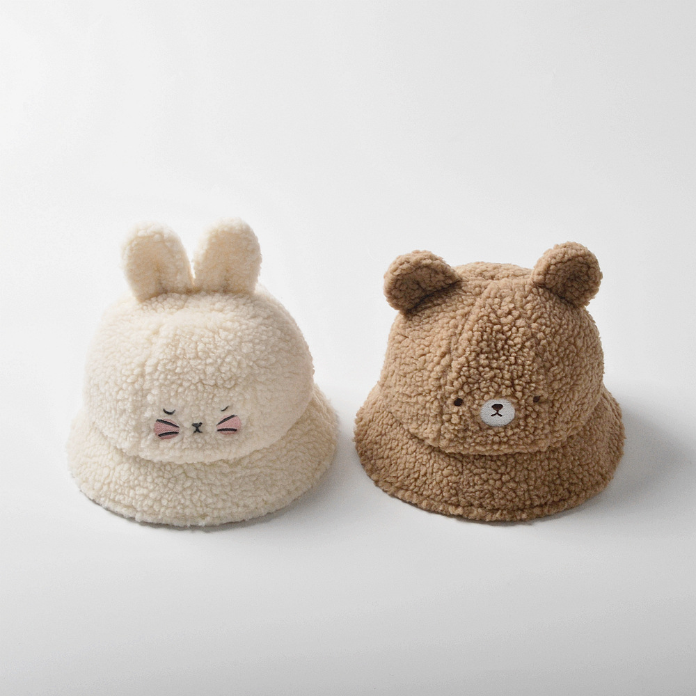 moinmlon韩版冬季新款儿童保暖盆帽宝宝加绒造型帽羊羔绒婴儿帽子