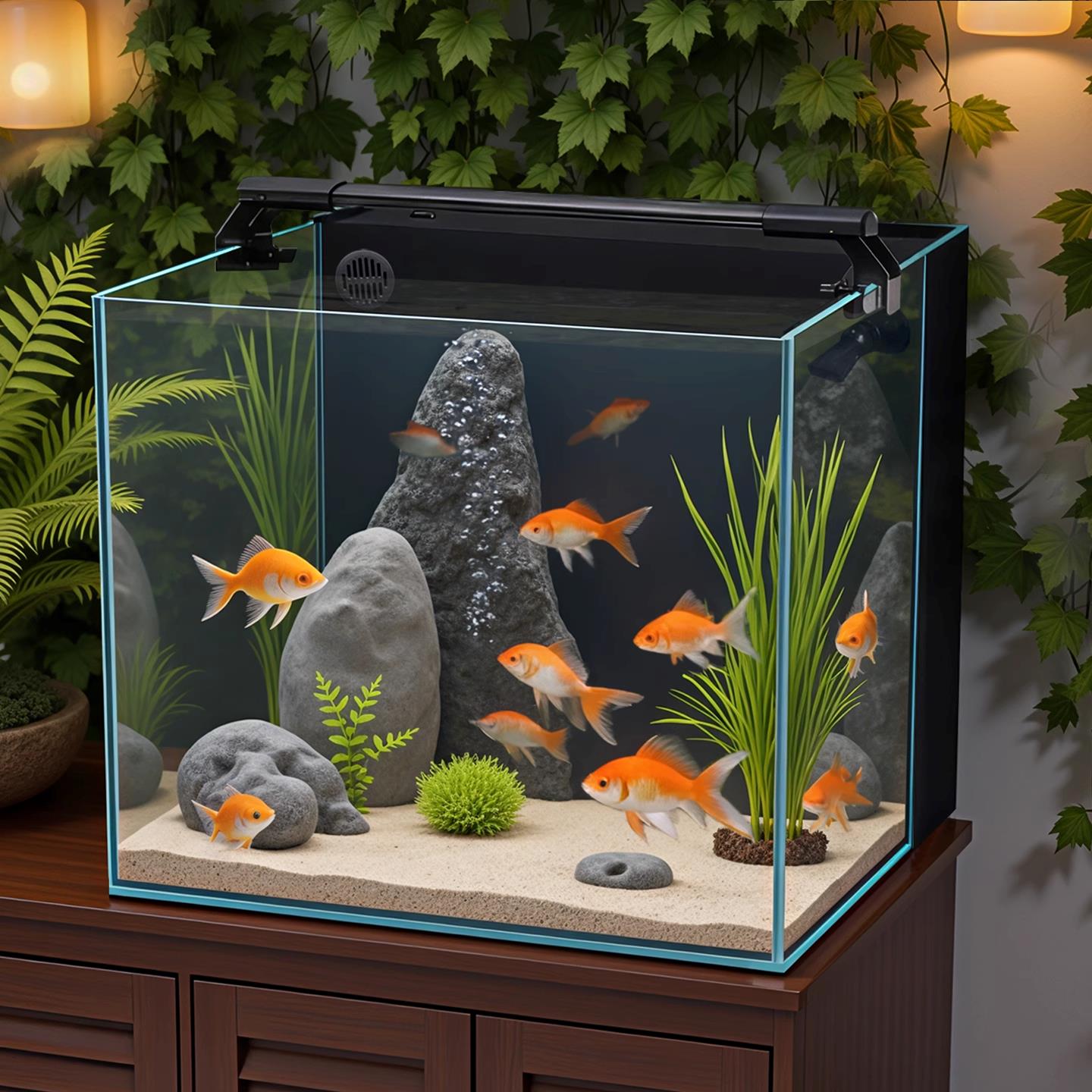 2025新款超白玻璃生态造景桌面背滤式鱼缸过滤制氧一体机小型方缸