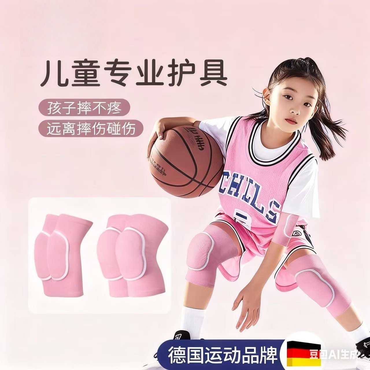 儿童护膝运动防摔护肘膝盖护具女童跑步打篮球专用春夏薄款全套装