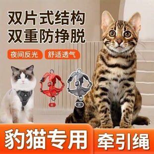 豹猫专用牵引绳可调节反光背心式胸背带猫遛猫绳防挣脱外出遛猫绳