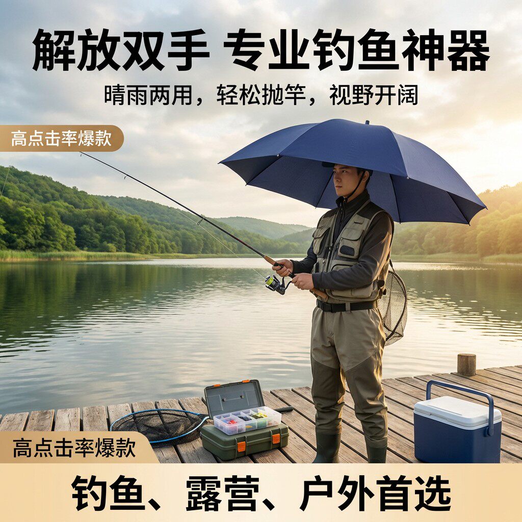 头戴式雨伞晴雨两用摄影伞环卫采茶钓鱼专用三折超大防紫外线雨伞