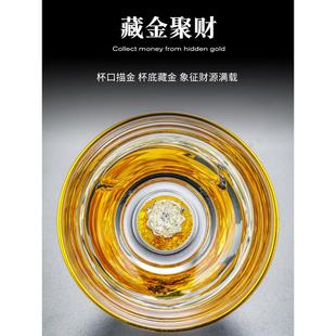 大号茶碗品茗杯子镶金箔主人杯纯手工功夫小茶杯单杯家用水晶茶具