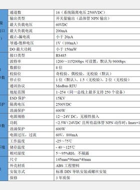 数字量输出模块工业级16路晶体管NPN输出 485转数字量EMR-DO16-N