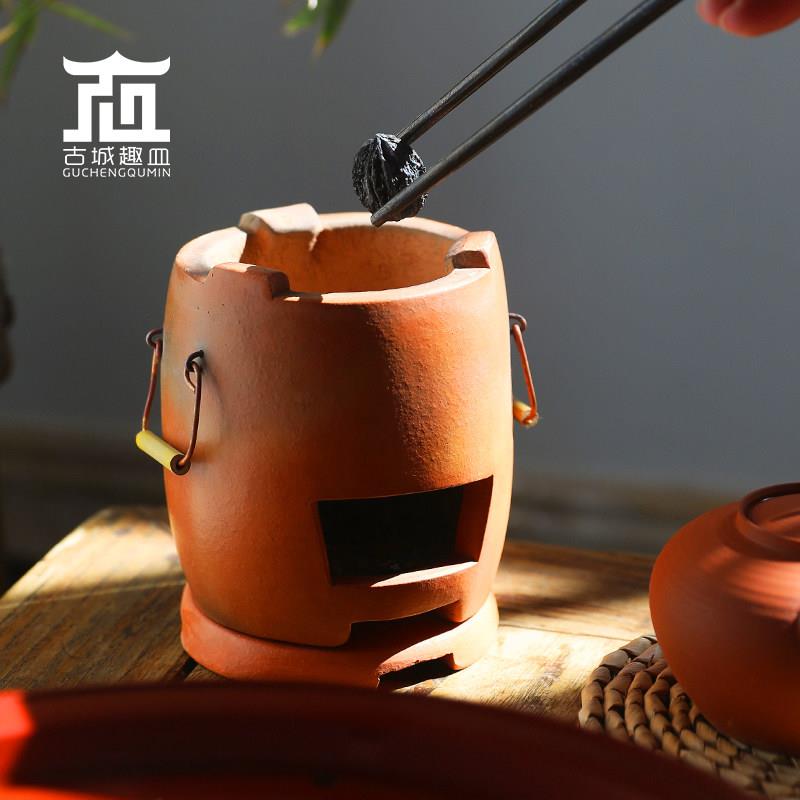 古城趣皿 红泥小炭炉 超迷你小巧橄榄木炭火炉温茶煮茶煮水副榜炉