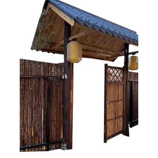 中式网红小院门头竹门篱笆别墅民宿庭院门农村覆古门楼防腐木户外