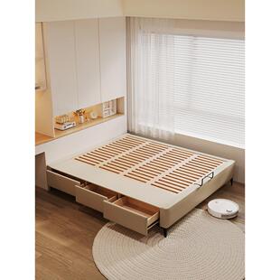 直观家具意式储物无床头床小户型榉木排骨架带抽屉皮艺榻榻米儿童