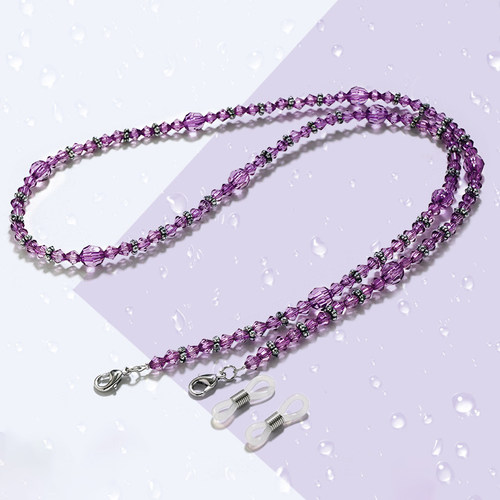 优雅紫色水晶眼镜链女士口罩耳机太阳眼镜挂脖防滑挂绳高颜值百搭