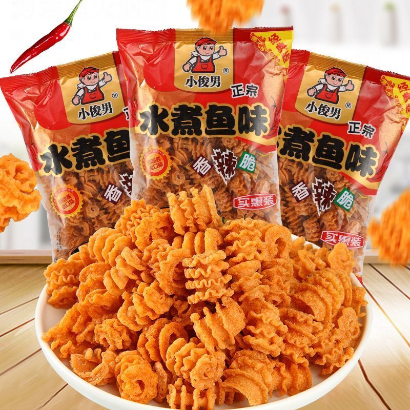 小俊男水煮鱼味香辣脆32g膨化食品怀旧零食膨化休闲追剧沈阳特产