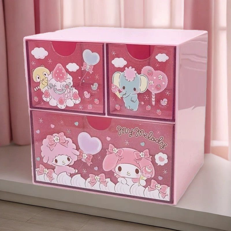 抽屉化妆收纳盒可爱凯蒂猫首饰helloKitty美乐蒂大耳狗库洛米桌面