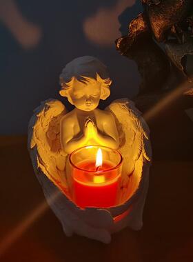 跨境可爱复古小天使烛台摆件欧式家居客厅桌面玄关蜡烛杯装饰摆设