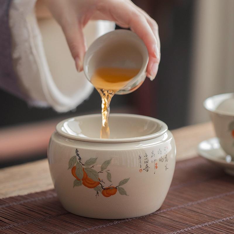 草木灰建水家用复古茶渣缸陶瓷茶洗废水茶缸水盂茶道茶具配件