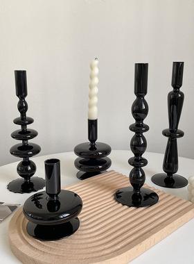 【源头厂家】黑色玻璃烛台几何玻璃工艺品网红民宿咖啡馆艺术摆件