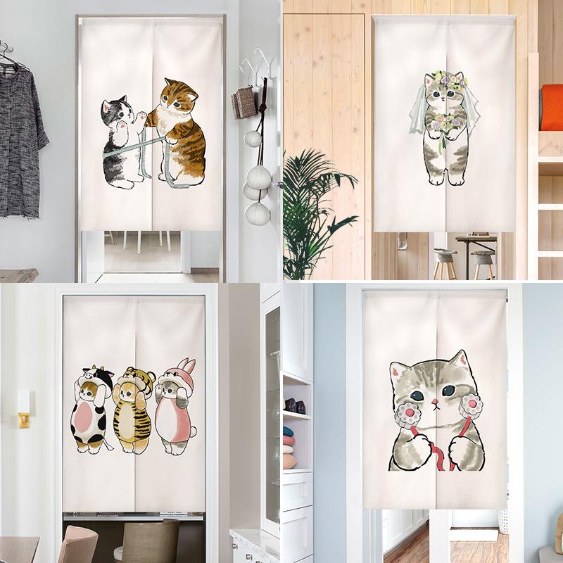 卡通猫咪插画门帘家用简约厨房卫生间隔断帘卧室门布遮挡挂布半帘