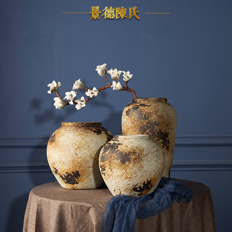 复古工业风手工粗陶景德镇陶瓷落地花瓶陶罐坛子花器客厅装饰摆件,家居饰品,花瓶,淘宝优惠券,粉丝福利购,淘宝优惠卷