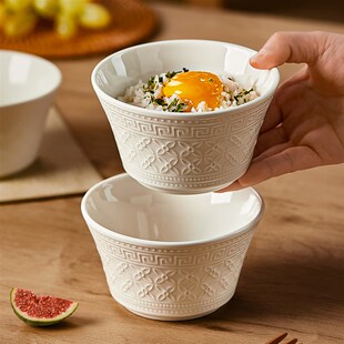 白色浮雕碗盘套装家用简约小碗高级感汤碗菜盘子餐盘米饭碗碟餐具