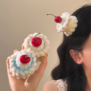 甜甜纸杯蛋糕可爱樱桃发夹生日帽子头饰Lolita小礼帽拍照氛围感