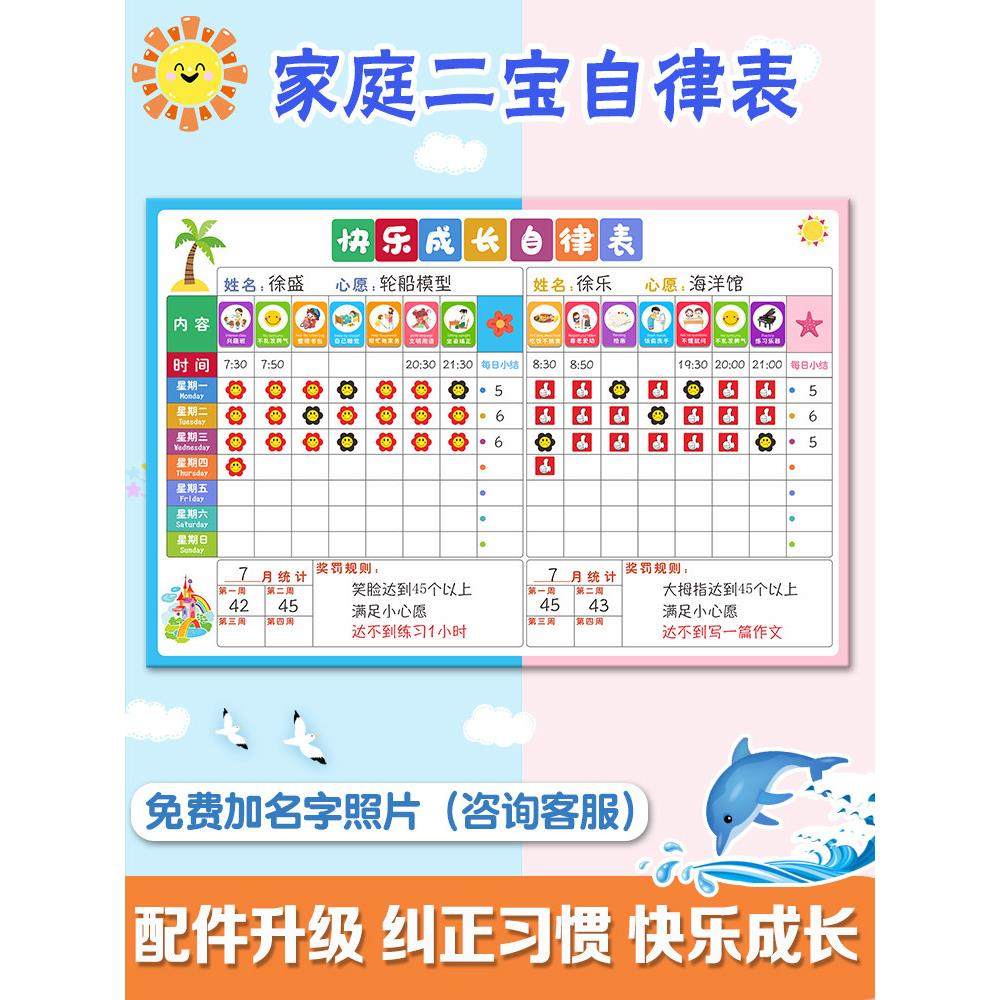 家庭二宝自律表墙贴儿童好习惯成长规划记录表幼儿园奖励贴纸孩子,文具电教/文化用品/商务用品,计划表,淘宝优惠券,粉丝福利购,淘宝优惠卷