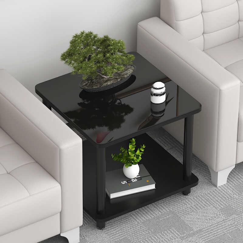 正方形边几钢化玻璃办公室用沙发中间小茶几黑色小方桌角几茶桌子