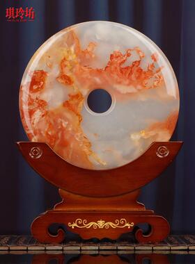 新中国风乔迁办公室控制台天然红花玉石安全扣饰品客厅装饰礼品桌