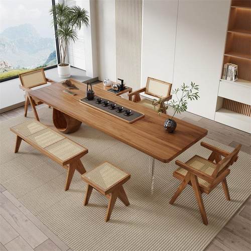 高端实木侘寂风茶桌椅组合家用客厅阳台民宿办公原木大板泡茶桌子