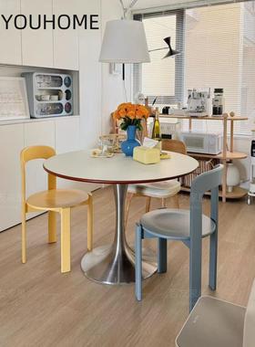 北欧实木餐椅家用客厅设计师简约靠背小户型ins彩色中古椅子rey椅