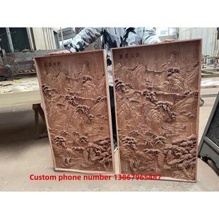 东阳木雕隔断雕版实木浮雕雕版山水画浮雕花板帆船红木竖屏悬挂