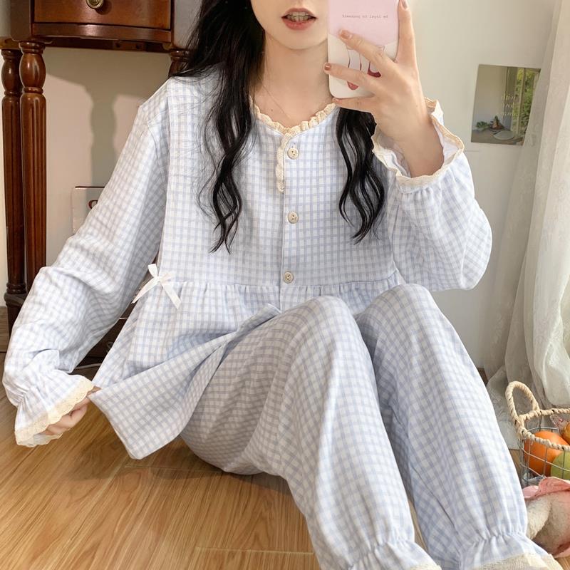 月子服夏季薄款产后纯棉产妇哺乳孕妇睡衣春秋天家居服喂奶带胸垫