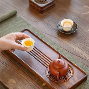 小型壶承日式 胡桃木家用实木茶盘排水式 简约干泡台茶承户外干泡盘