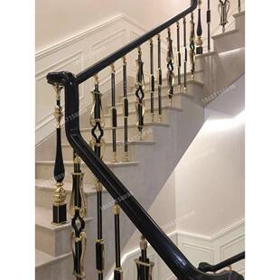 高档别墅楼梯扶手栏杆铝艺轻奢现代简约欧式中式立柱实木旋转护栏