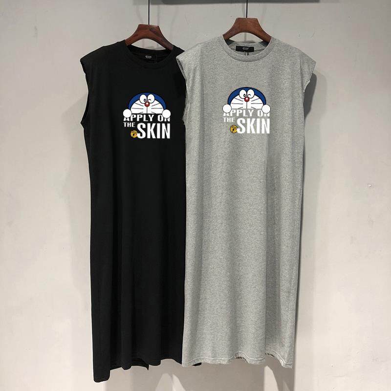 夏季无袖背心卡通睡裙连体睡袍长袍浴袍男士术后恢复睡衣棉家居服