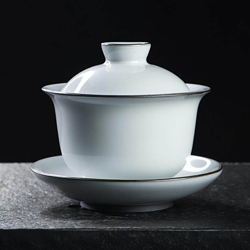 凝香阁 铁胎月白官窑元宝盖碗 简约中式陶瓷茶具大容量三才盖碗,餐饮具,盖碗,淘宝优惠券,粉丝福利购,淘宝优惠卷