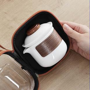 高档羊脂玉旅行茶具便携式快客杯户外旅游露营功夫茶杯泡茶壶套装
