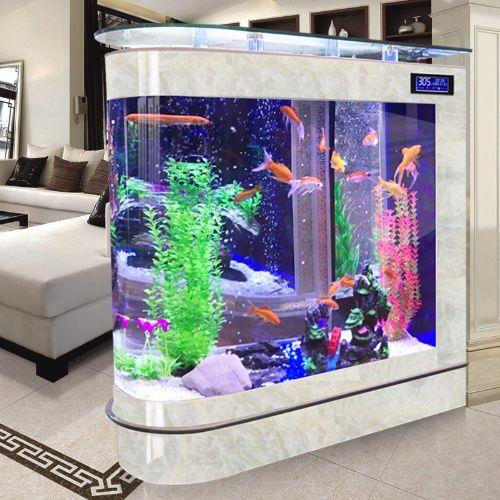 子弹头鱼缸客厅家用中型水族箱长1/1.2/1.5米生态落地屏风鱼缸