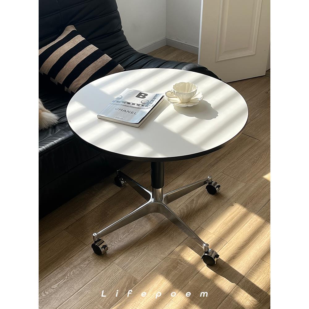 中古风伊姆斯升降圆桌简约小户型可移动餐桌矮桌网红咖啡厅桌子