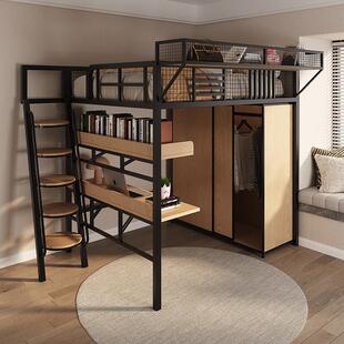 铁艺高架床上铺二层悬空床覆式上床下空单上层阁楼床小户型床下柜