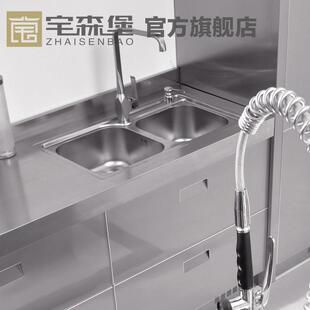 深圳整体定做现代304不锈钢橱柜香港定制双单层不锈钢简约厨柜