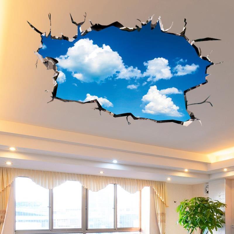 3d立体墙贴纸贴画室内房顶屋顶吊顶天花板装饰壁纸自粘顶部遮丑贴图片