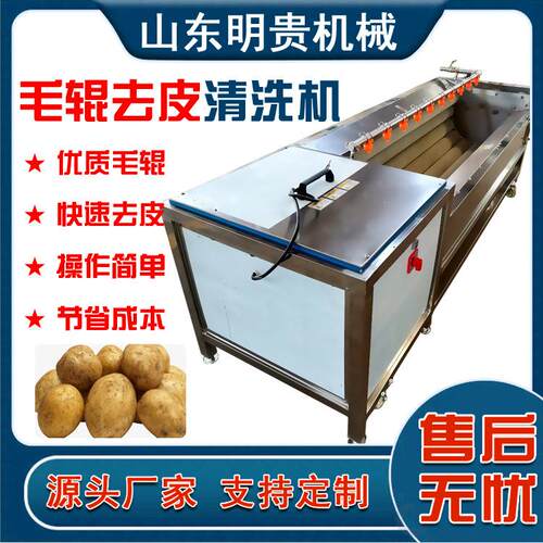 红薯清洗去皮机 土豆芋头毛辊脱皮设备 明贵毛刷清洗流水线