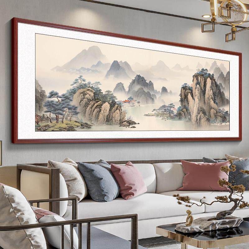 风景山水画客厅挂画新中式沙发背景墙装饰画茶室办公室壁画水墨画