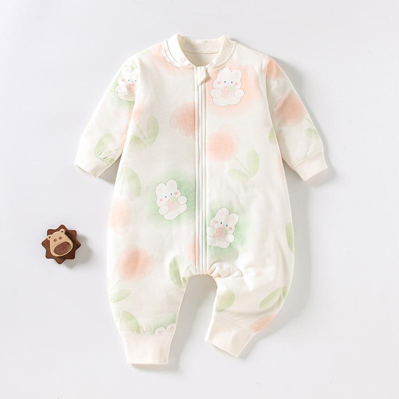 秋冬婴儿连体睡袋40克夹棉保暖宽松护肚宝宝薄棉防踢拉链分腿睡衣