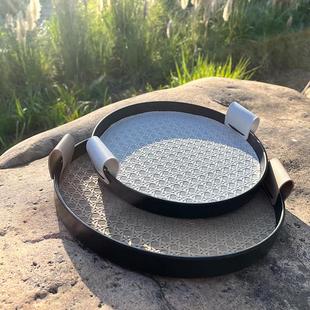 Rattan轻奢家居氛围感托 托盘圆形家用收纳卧室香水化妆品香薰首