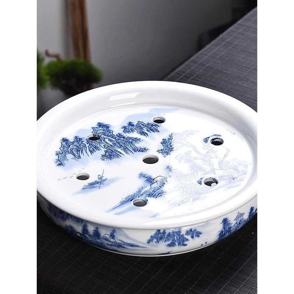 青花瓷茶盘家庭客厅壶功夫茶具茶艺茶盘干泡表陶瓷干泡托盘托盘