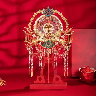 舞绣缘团扇结婚新娘出嫁手捧花新中式 红色重工秀禾喜扇diy材料包