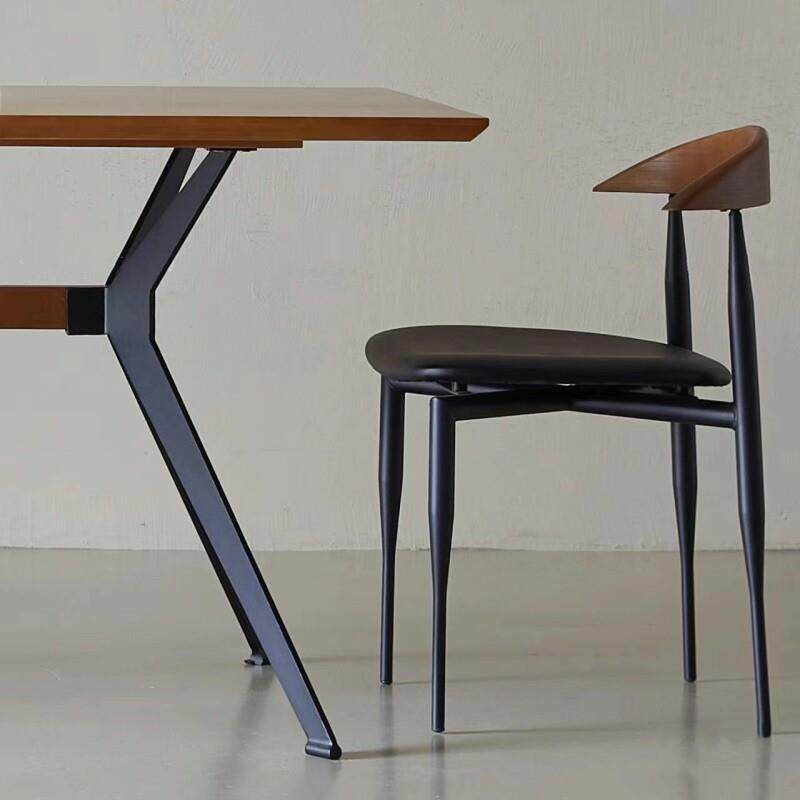 涵麟轩北欧中古设计师铁艺牛角椅实木靠背餐椅简约家用软包餐桌椅